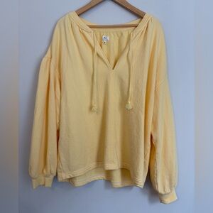 Aerie Oversized Yellow V Neck Tie Sweatshirt Medium